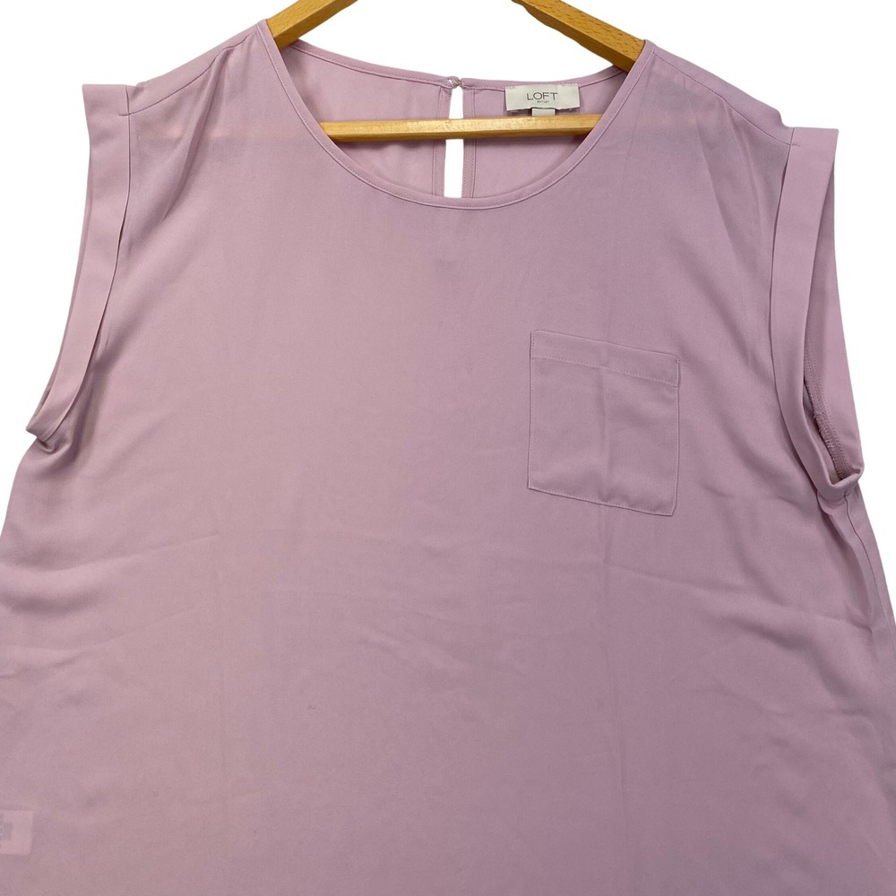 Loft Outlet Sleeveless Blouse Womens Large Pink Cap Sleeve‎ Pocket Keyhole Top